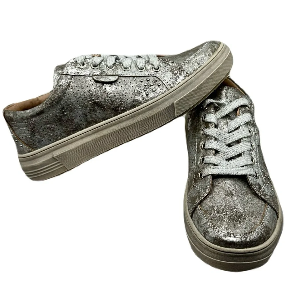 Hey Girl by Corky's Down Time Silver Distressed Metallic Sneakers w Studs Size 7